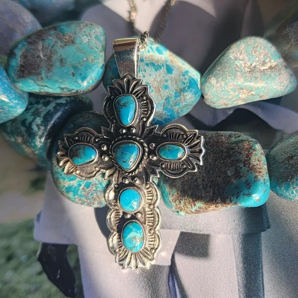 Turquoise and STERLINGSilver Cross Pendant